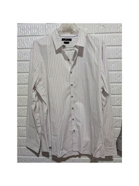 Marc Anthony Men's White Lavender Striped Long-Sleeve Slim-Fit Button-Down Shirt